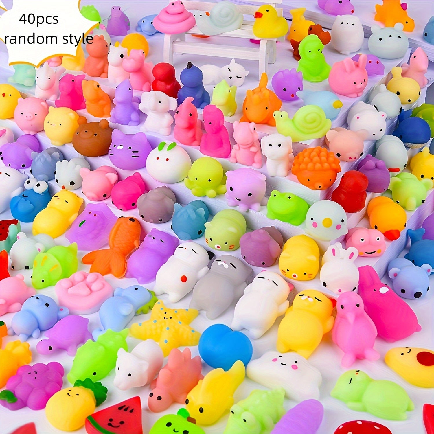 16\u002F24\u002F40pcs Kawaii Squishy Toys Bulk Set, Ensemble Mixte de Couleurs TPU Mochi Stress Relief Fidget Toys, Mini Squishies pour les Faveurs de Fête, les Prix de Classe, les Bonbons de Noël