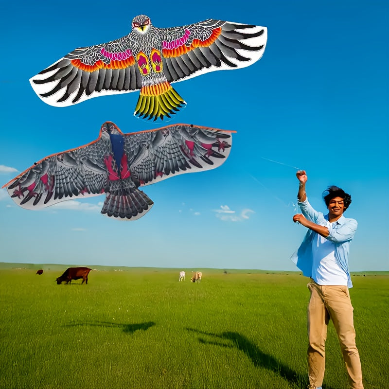 1pc Grande Cerf-Volant Aigle avec Plumes Vibrantes - Envergure de 3.9 pieds, Ligne Résistante de 98 pieds, Parfait pour la Plage, le Parc et les Activités Familiales en Plein Air