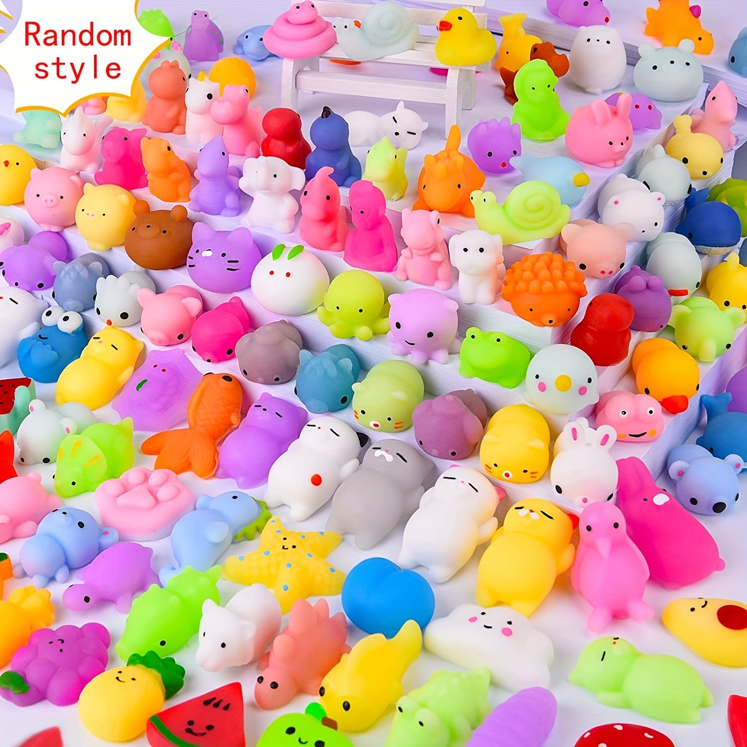 16\u002F24\u002F40pcs Kawaii Squishy Toys Bulk Set, Ensemble Mixte de Couleurs TPU Mochi Stress Relief Fidget Toys, Mini Squishies pour les Faveurs de Fête, les Prix de Classe, les Bonbons de Noël