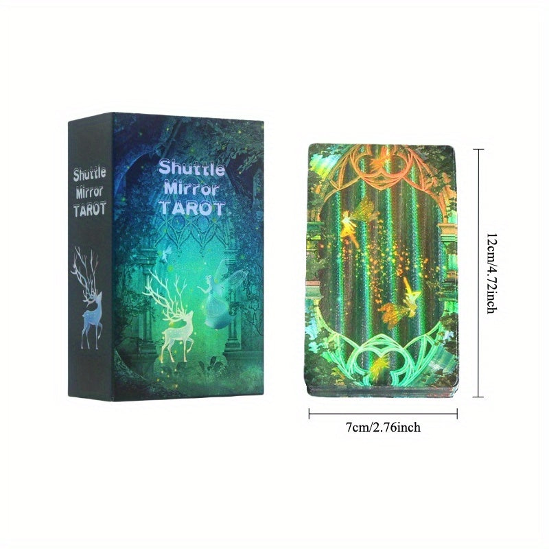 Jeu de cartes de tarot Shuttle Mirror avec guide - 78 cartes de taille standard de tarot - Cartes laser dorées, imperméables et résistantes à la flexion