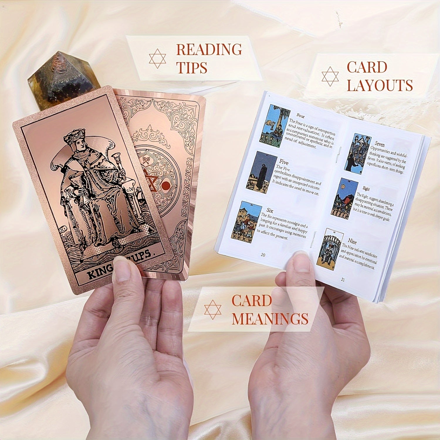 Cartes de Tarot Dorées Rose de Luxe, Jeu de 78 pièces avec Guide - Matériau PET Étanche et Résistant aux Rides, Taille Standard (4.72x2.76 pouces) - Parfait pour Débutants et Experts, Feuille Dorée, Jeu de Cartes de Tarot