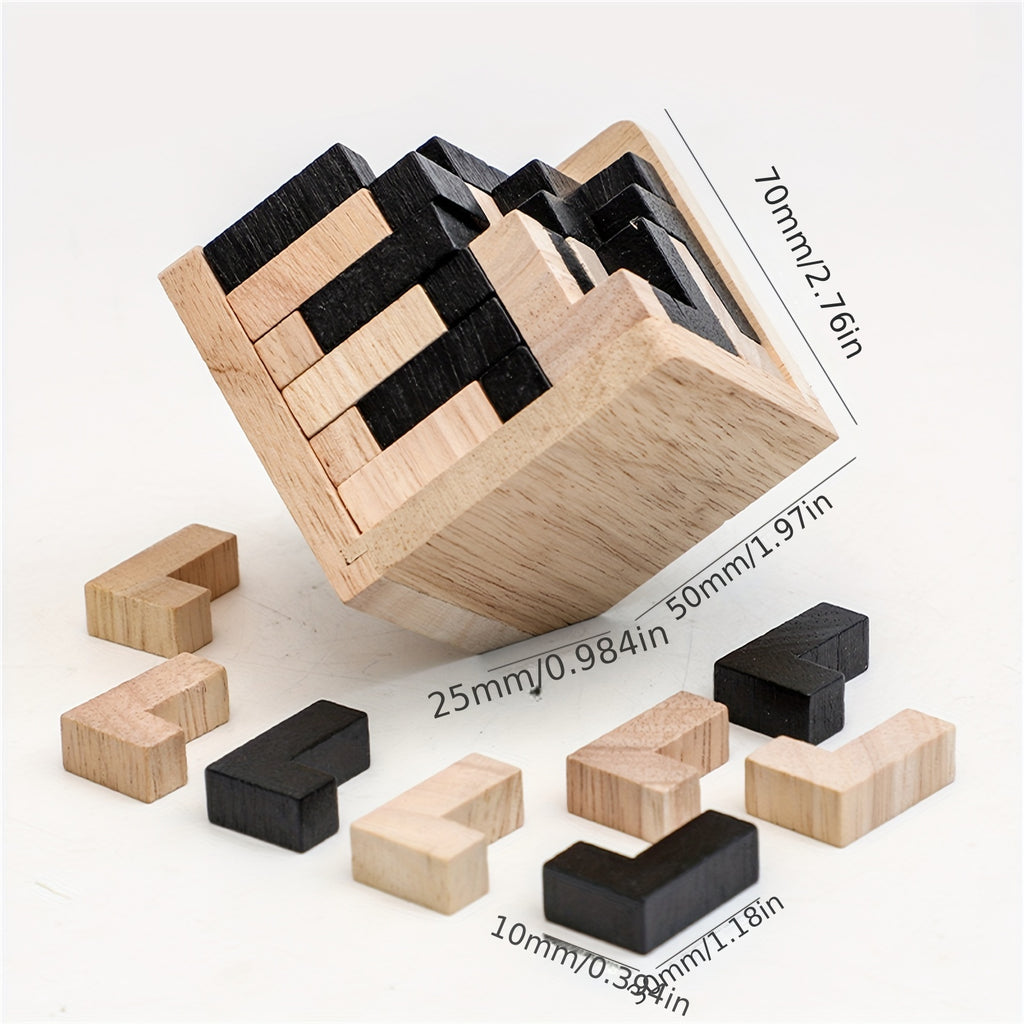 54 pièces Puzzle en Bois Cubique Casse-Tête, Jeu Éducatif Logique en Forme de L