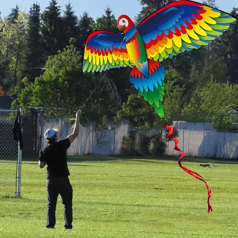 Cerf-volant perroquet 3D à une seule ligne avec queue et poignée, conçu pour le vol en extérieur, adapté aux adultes.