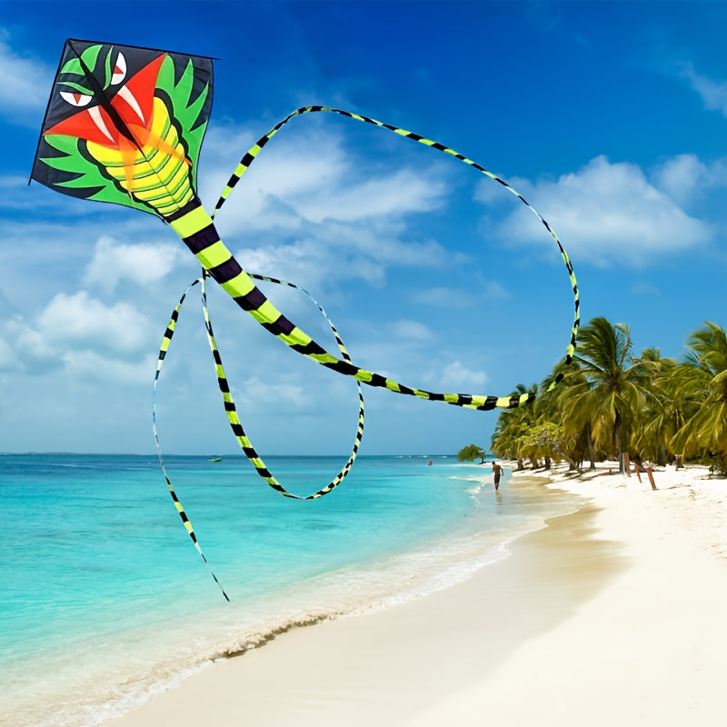 Cerf-volant Géant Cobra Vert avec Planche de Ligne Gratuite - Durable, Montage Facile pour le Plaisir en Extérieur - Parfait pour le Jeu sur la Plage & au Parc, Cadeau Idéal pour Halloween ou Noël, Meilleur pour Noël
