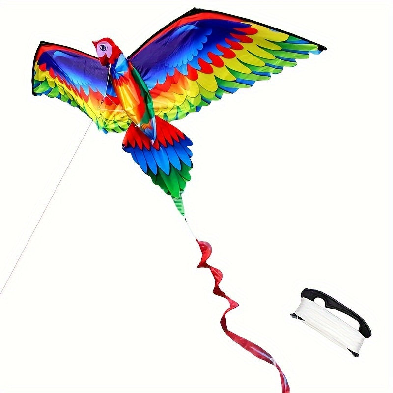 Cerf-volant perroquet 3D à une seule ligne avec queue et poignée, conçu pour le vol en extérieur, adapté aux adultes.
