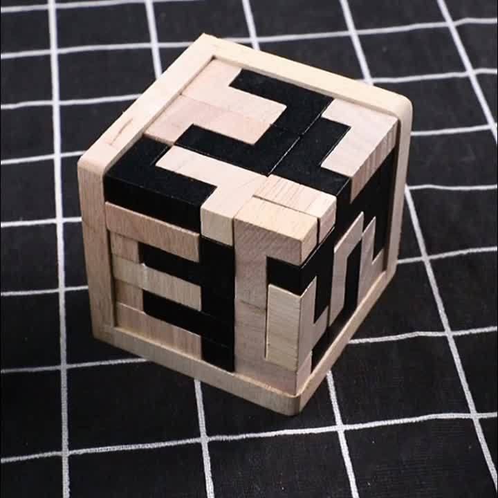 54 pièces Puzzle en Bois Cubique Casse-Tête, Jeu Éducatif Logique en Forme de L