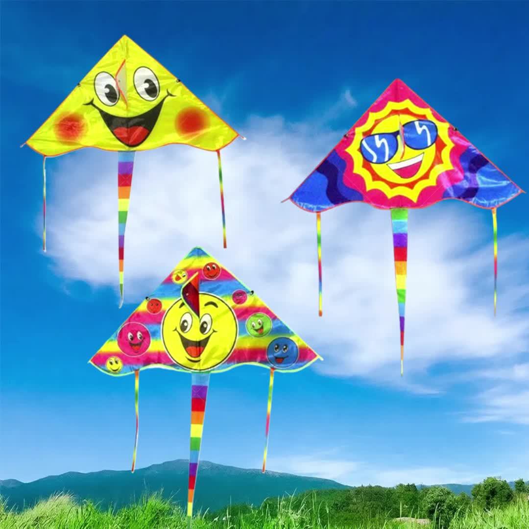 Cerf-volant série Sunshine 90 cm, motif joyeux, tissu résistant, idéal pour cadeaux entre amis, parcs, plages et sports aériens en plein air
