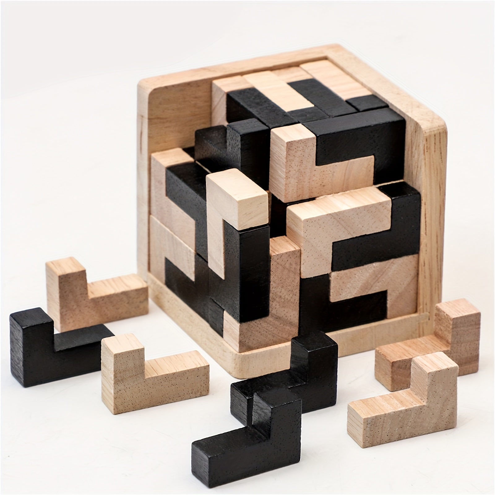 54 pièces Puzzle en Bois Cubique Casse-Tête, Jeu Éducatif Logique en Forme de L