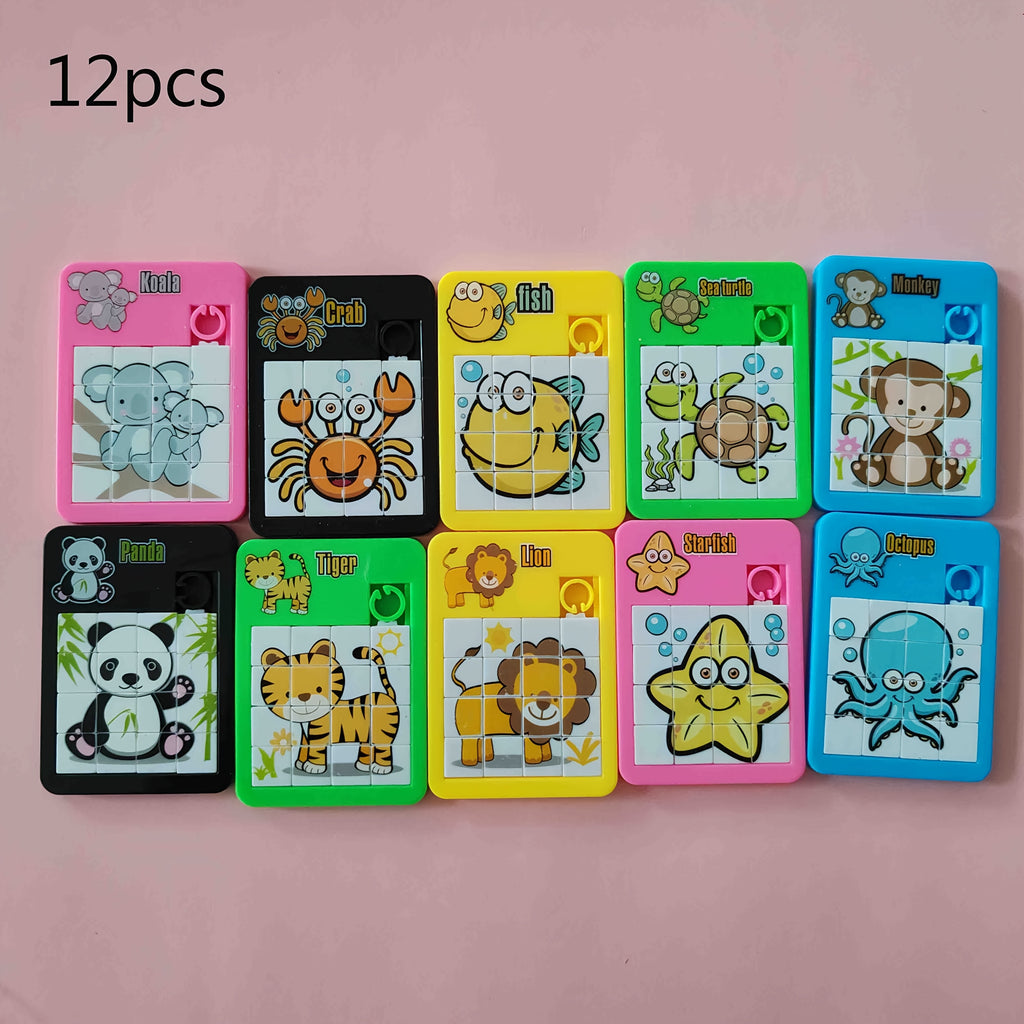 12pcs - Puzzle Coulissant pour Jeunes Animaux, Entraînement à la Pensée Logique, Jouet de Puzzles, Convient aux Jeunes pour Développer leur Cerveau (Couleur et Motif Aléatoires)