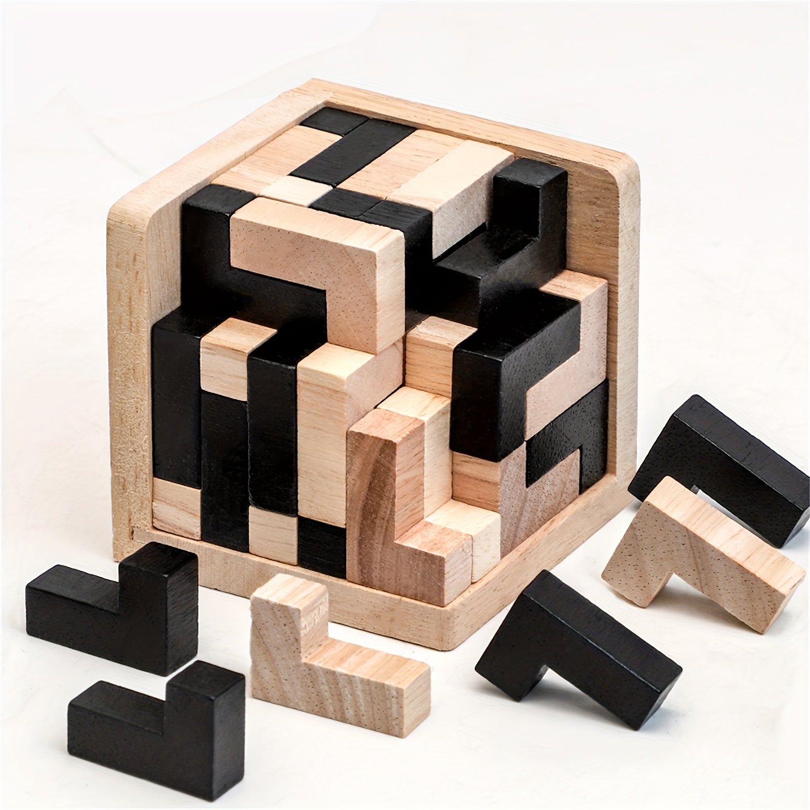 54 pièces Puzzle en Bois Cubique Casse-Tête, Jeu Éducatif Logique en Forme de L