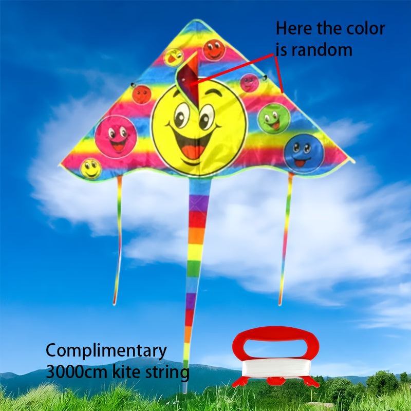 Cerf-volant série Sunshine 90 cm, motif joyeux, tissu résistant, idéal pour cadeaux entre amis, parcs, plages et sports aériens en plein air