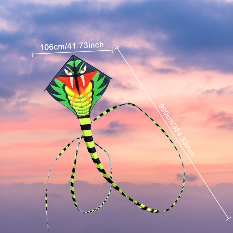 Cerf-volant Géant Cobra Vert avec Planche de Ligne Gratuite - Durable, Montage Facile pour le Plaisir en Extérieur - Parfait pour le Jeu sur la Plage & au Parc, Cadeau Idéal pour Halloween ou Noël, Meilleur pour Noël