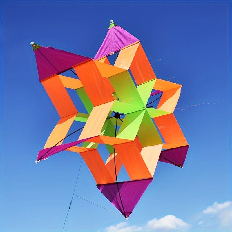 Cerf-volant polyédrique créatif 3D en forme de lotus, grand cerf-volant coloré en forme de lotus 3D, amusement de plein air haute performance, assemblage durable et facile, couleurs mélangées, matériau polyester, idéal pour les jeux de plage et de parc
