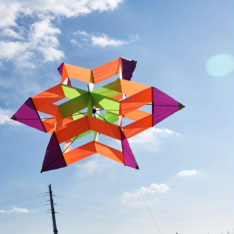 Cerf-volant polyédrique créatif 3D en forme de lotus, grand cerf-volant coloré en forme de lotus 3D, amusement de plein air haute performance, assemblage durable et facile, couleurs mélangées, matériau polyester, idéal pour les jeux de plage et de parc