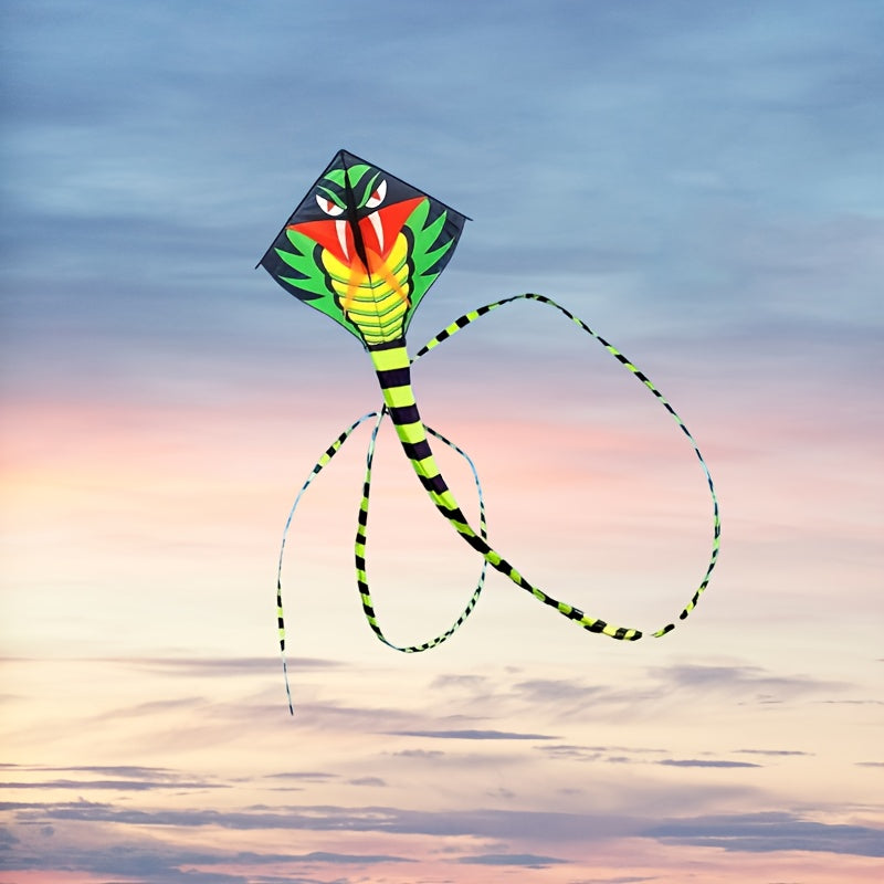 Cerf-volant Géant Cobra Vert avec Planche de Ligne Gratuite - Durable, Montage Facile pour le Plaisir en Extérieur - Parfait pour le Jeu sur la Plage & au Parc, Cadeau Idéal pour Halloween ou Noël, Meilleur pour Noël