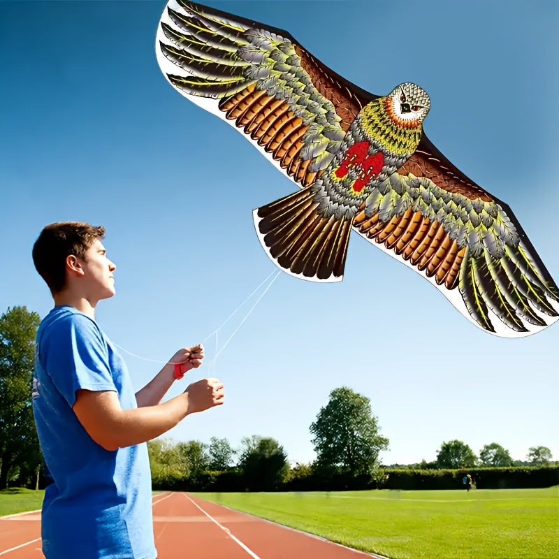 1pc Grande Cerf-Volant Aigle avec Plumes Vibrantes - Envergure de 3.9 pieds, Ligne Résistante de 98 pieds, Parfait pour la Plage, le Parc et les Activités Familiales en Plein Air