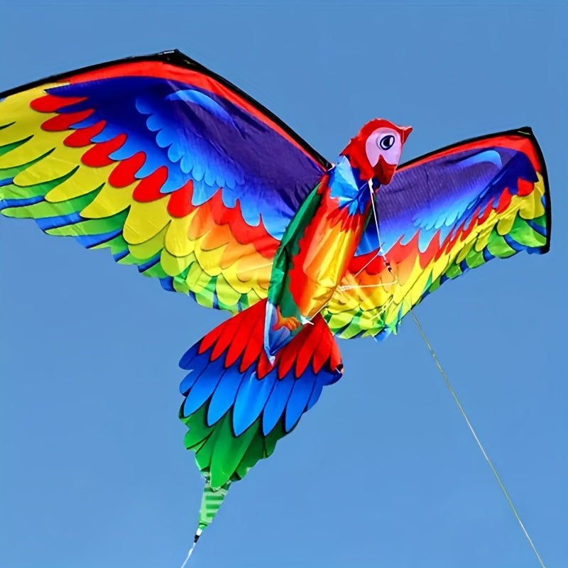 Cerf-volant perroquet 3D à une seule ligne avec queue et poignée, conçu pour le vol en extérieur, adapté aux adultes.
