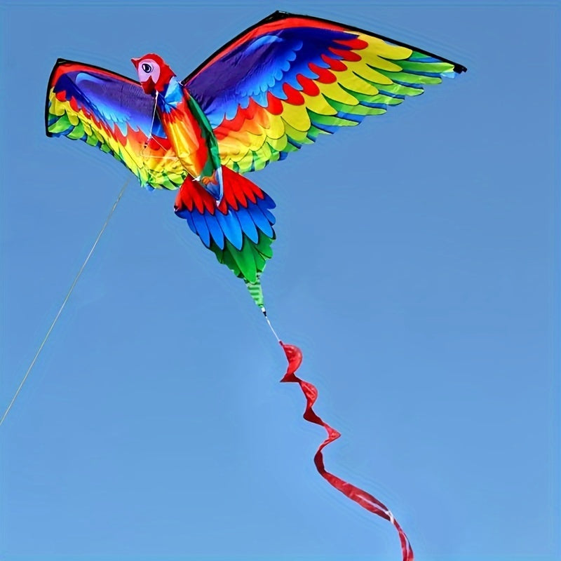 Cerf-volant perroquet 3D à une seule ligne avec queue et poignée, conçu pour le vol en extérieur, adapté aux adultes.