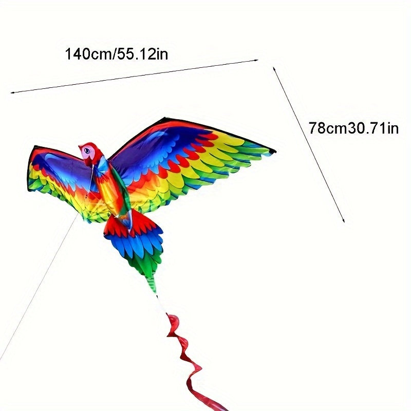 Cerf-volant perroquet 3D à une seule ligne avec queue et poignée, conçu pour le vol en extérieur, adapté aux adultes.