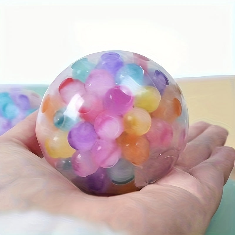 1pc Balle à Presser Jouet - Couleur Mixte en Caoutchouc pour Soulagement de l'Anxiété Sensorielle - Boule de Raisin Arc-en-ciel, Humide et Lisse