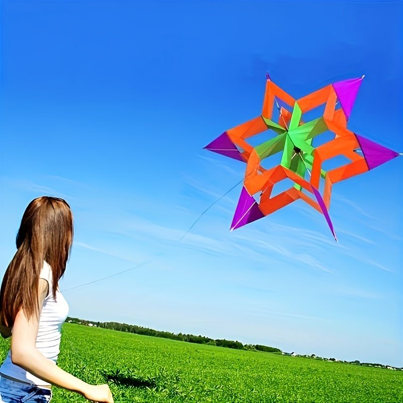 Cerf-volant polyédrique créatif 3D en forme de lotus, grand cerf-volant coloré en forme de lotus 3D, amusement de plein air haute performance, assemblage durable et facile, couleurs mélangées, matériau polyester, idéal pour les jeux de plage et de parc