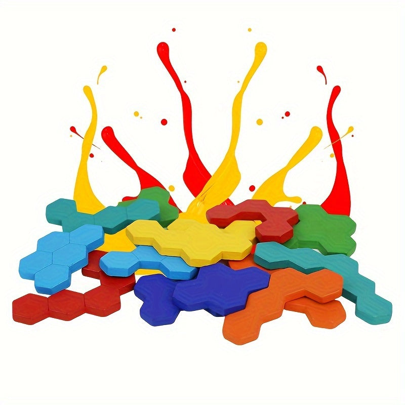 Puzzles en bois hexagonaux en 3D pour enfants, conçus comme jouets éducatifs. Ces jeux de Tangram sont parfaits pour tester l'intelligence et font des cadeaux de Noël et de vacances.