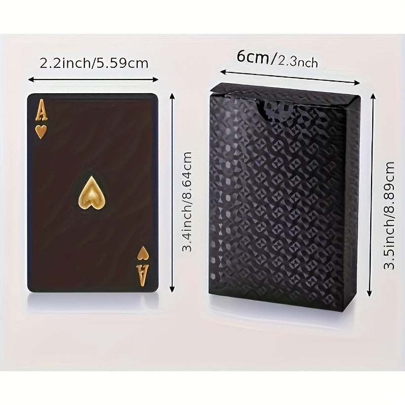1 jeu de Cartes à Jouer en Feuille d'Or Noir Étanche - Ensemble de Jeux de Cartes de Table en Plastique Résistant