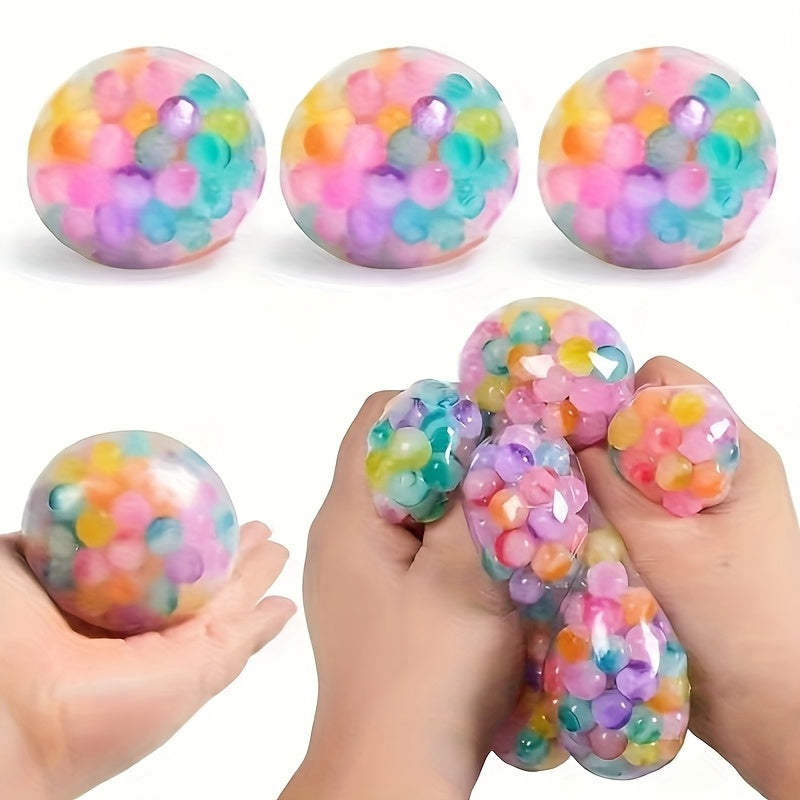 1pc Balle à Presser Jouet - Couleur Mixte en Caoutchouc pour Soulagement de l'Anxiété Sensorielle - Boule de Raisin Arc-en-ciel, Humide et Lisse