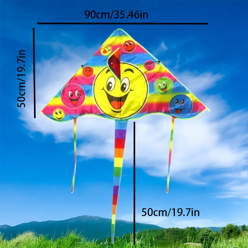 Cerf-volant série Sunshine 90 cm, motif joyeux, tissu résistant, idéal pour cadeaux entre amis, parcs, plages et sports aériens en plein air