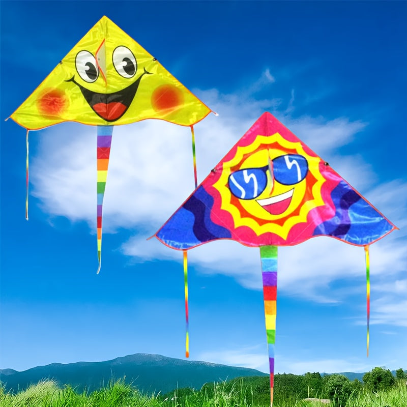 Cerf-volant série Sunshine 90 cm, motif joyeux, tissu résistant, idéal pour cadeaux entre amis, parcs, plages et sports aériens en plein air