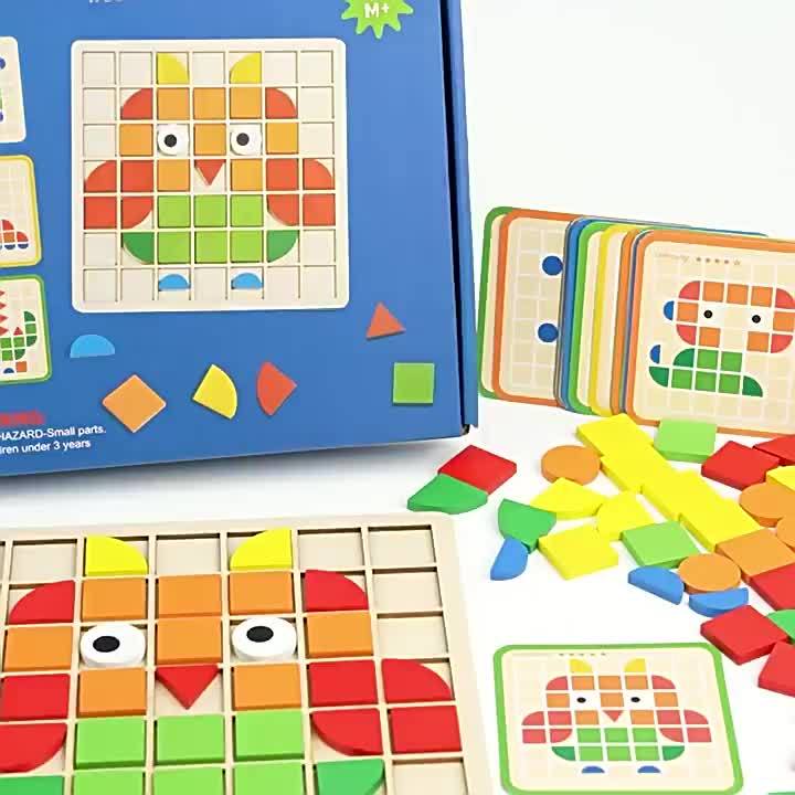Un ensemble de puzzle mosaïque en bois 3D avec 20 cartes pour l'entraînement et l'association de blocs. Capacité de reconnaissance des couleurs adaptée aux garçons et aux filles. Cadeaux pour Noël, Nouvel An et la rentrée scolaire