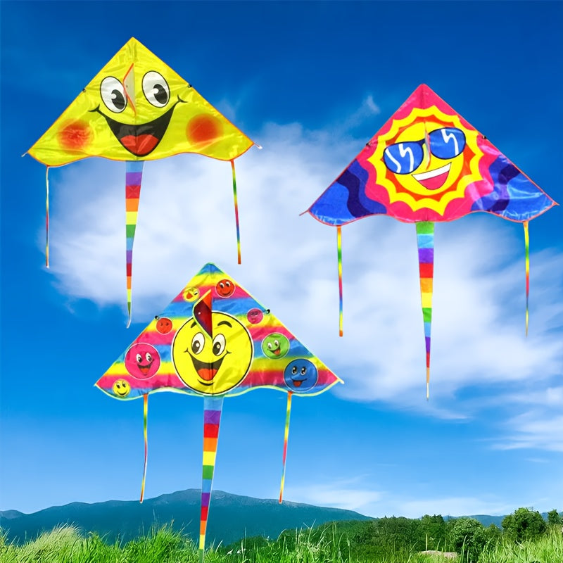 Cerf-volant série Sunshine 90 cm, motif joyeux, tissu résistant, idéal pour cadeaux entre amis, parcs, plages et sports aériens en plein air