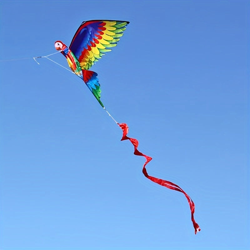 Cerf-volant perroquet 3D à une seule ligne avec queue et poignée, conçu pour le vol en extérieur, adapté aux adultes.