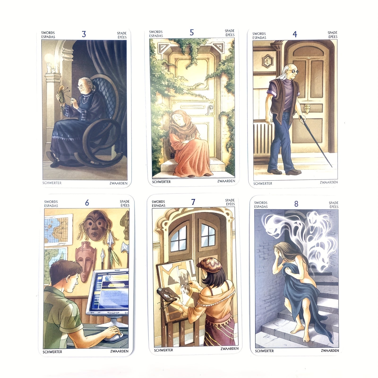 Les cartes du Tarot des 78 portes révèlent le destin lors d'une soirée en famille autour d'une table de divination, pour des jeux de société et de divertissement.