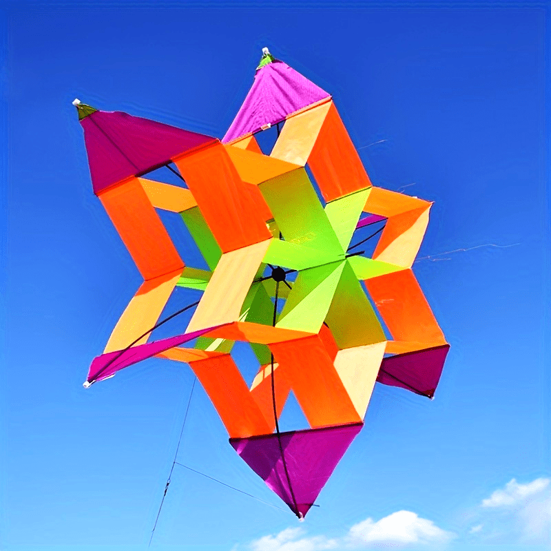 Cerf-volant polyédrique créatif 3D en forme de lotus, grand cerf-volant coloré en forme de lotus 3D, amusement de plein air haute performance, assemblage durable et facile, couleurs mélangées, matériau polyester, idéal pour les jeux de plage et de parc