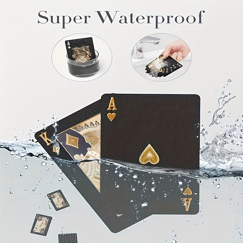 Cartes à Jouer Étanches en Feuille d'Or Noir - Jeu de Poker sur Table en Plastique Durable