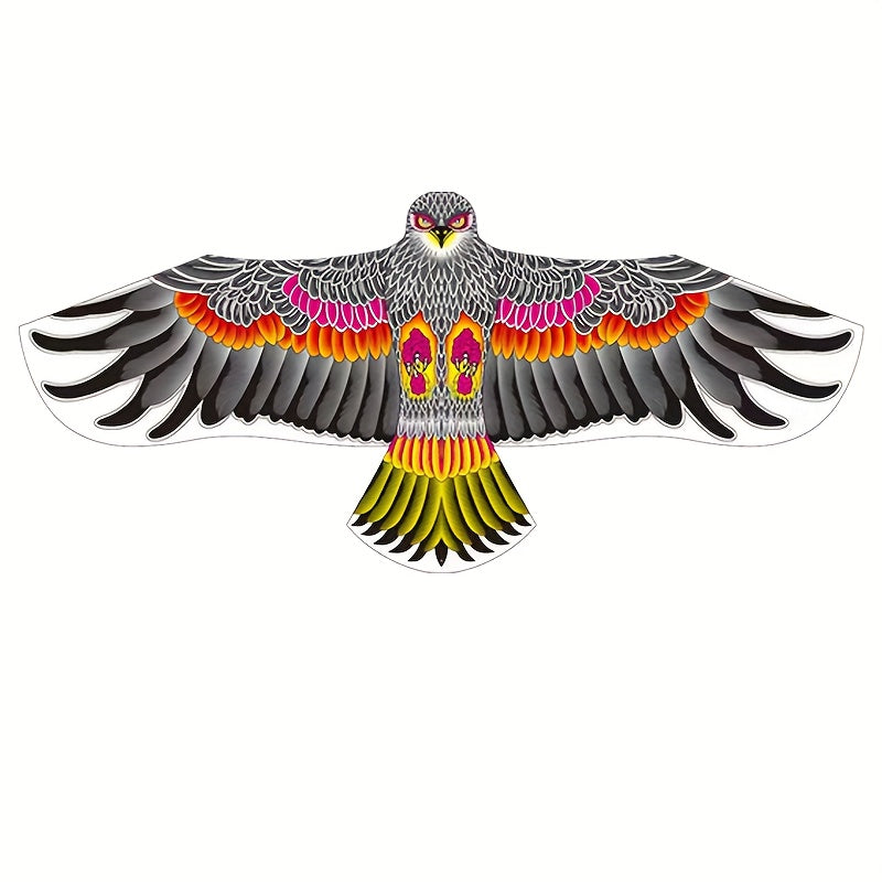 1pc Grande Cerf-Volant Aigle avec Plumes Vibrantes - Envergure de 3.9 pieds, Ligne Résistante de 98 pieds, Parfait pour la Plage, le Parc et les Activités Familiales en Plein Air