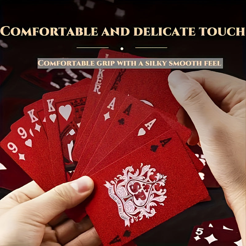 Jeu de 55 Cartes à Jouer Rouges, Étanches et Lavables, Décoration Métallique, Plastique Épais Durable, Prise en Main Confortable, Mélange Lisse, Convient pour les Fêtes et Événements
