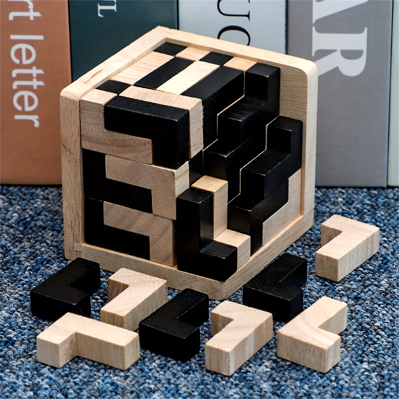 54 pièces Puzzle en Bois Cubique Casse-Tête, Jeu Éducatif Logique en Forme de L