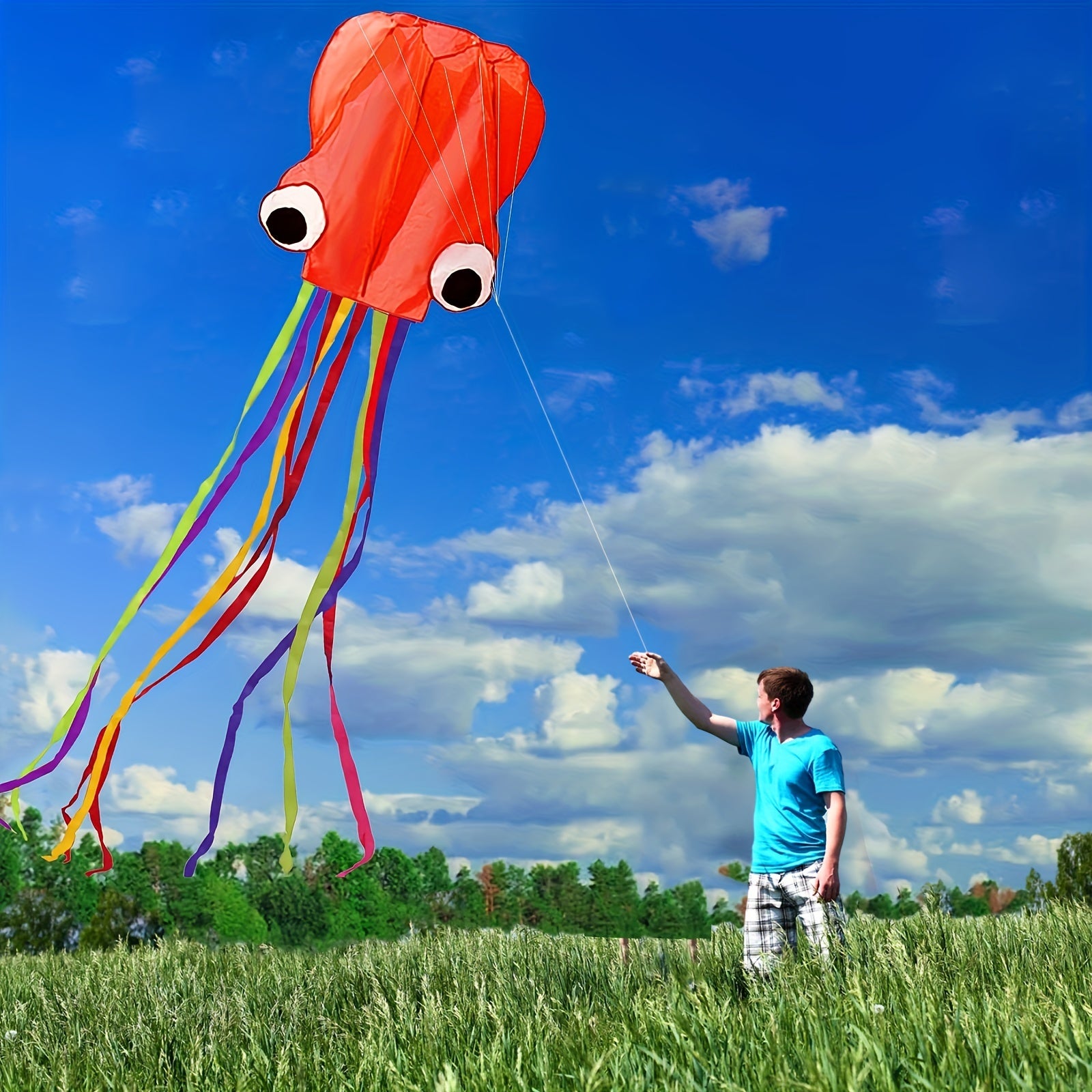 cerf-volant Pieuvre de 5 mètres\u002F4 mètres (outil de lâcher inclus) Weifang avec Queue Colorée Longue, Produit de Divertissement Sportif en Plein Air