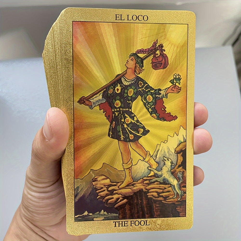 Cartes de divination de tarot pour débutants, feuille d'or en espagnol et en anglais, 4,72x2,76 pouces, avec guide en 2 langues, cartes de tarot