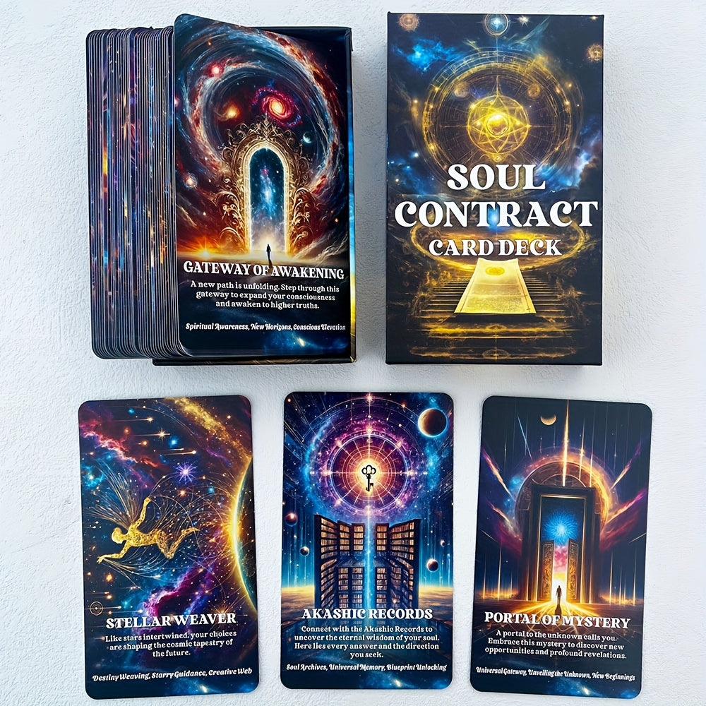 Cartes Oracle du Contrat de l'Âme, Cartes de Messages Spirituels, Cartes de Tarot de l'Âme, Cartes d'Information Mystérieuses, Divination, 4.72x2.76 pouces, 56-Cartes - Matériau en Carton